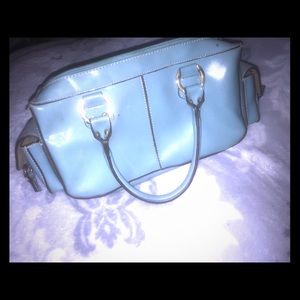 Soft baby blue leather tote